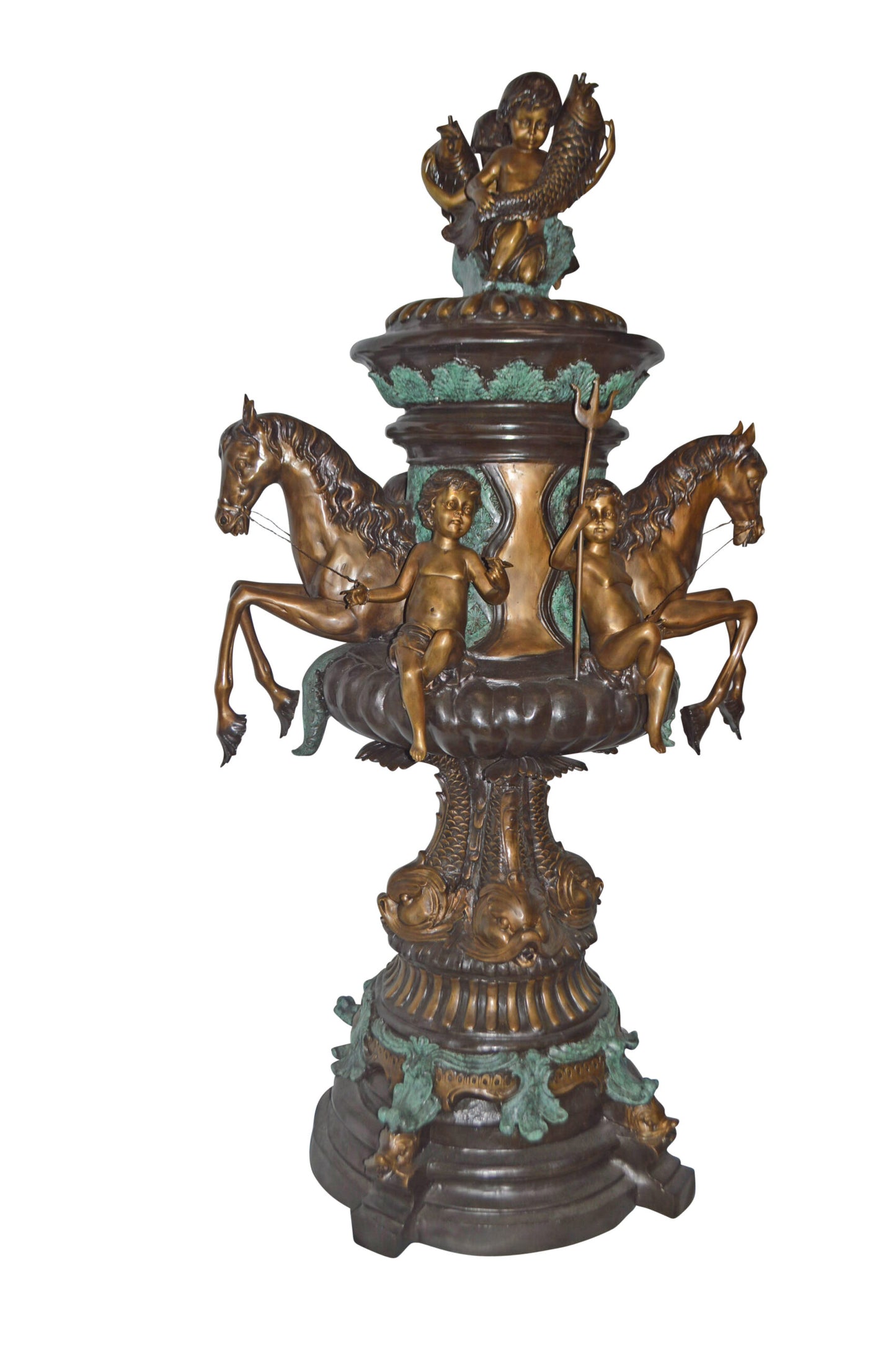 Seven feet tall Bronze, Tiered Outdoor pond Fountain - Size: 46"L x 46"W x 84"H.