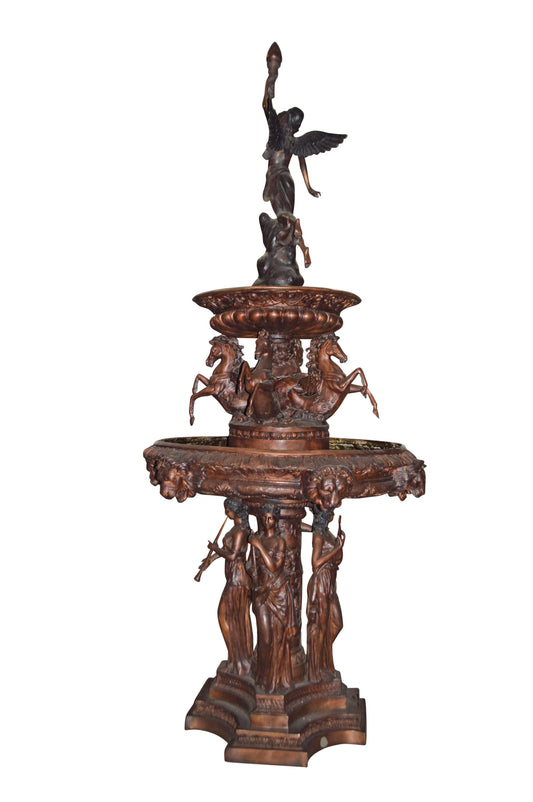 Eleven feet tall Bronze, Tiered Outdoor pond Fountain - Size: 55" x 55" x 135"H