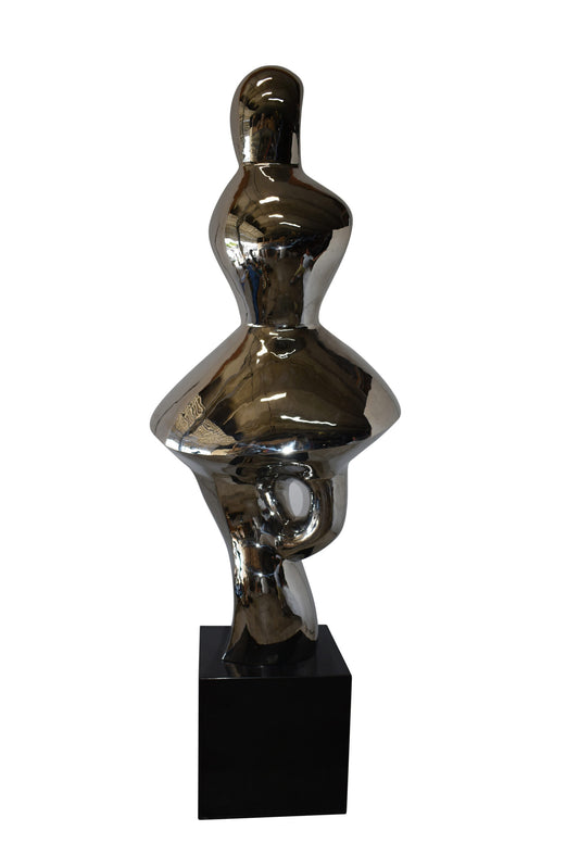 Ambiguous Stainless-Steel Statue On Marble Base Size: 28" x 28" x 100"H