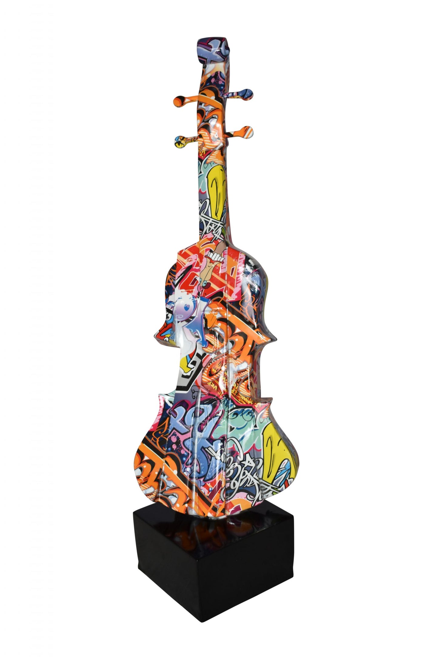 Artistic Graffiti Violin Resin Statue Mounted on a Base Size: 9" x 10" x 26"H
