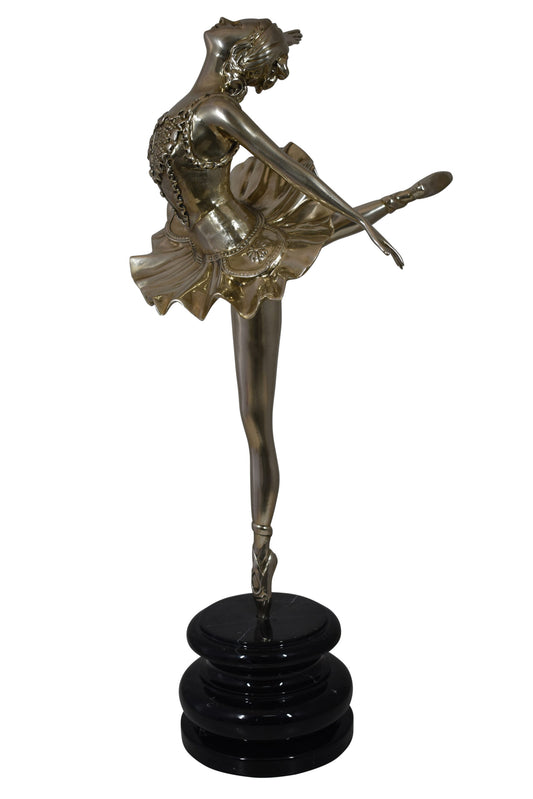 Ballerina Bronze Statue in Silver Finish Size: 14" x 15" x 28"H
