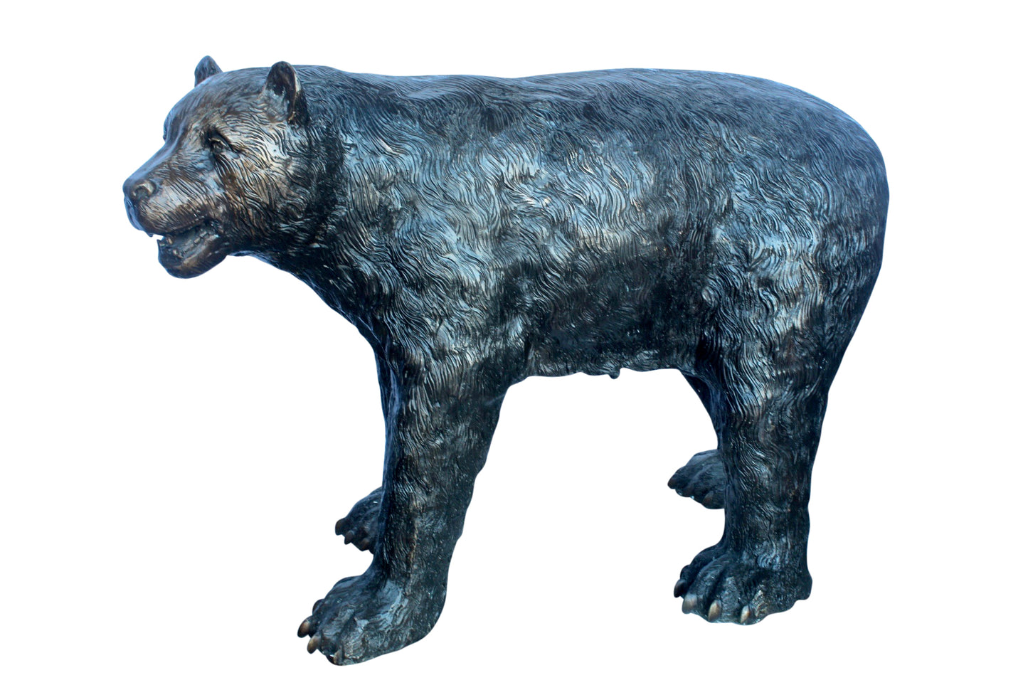 Bear standing on four legs bronze statue  -  Size: 36"L x 16"W x 24"H.