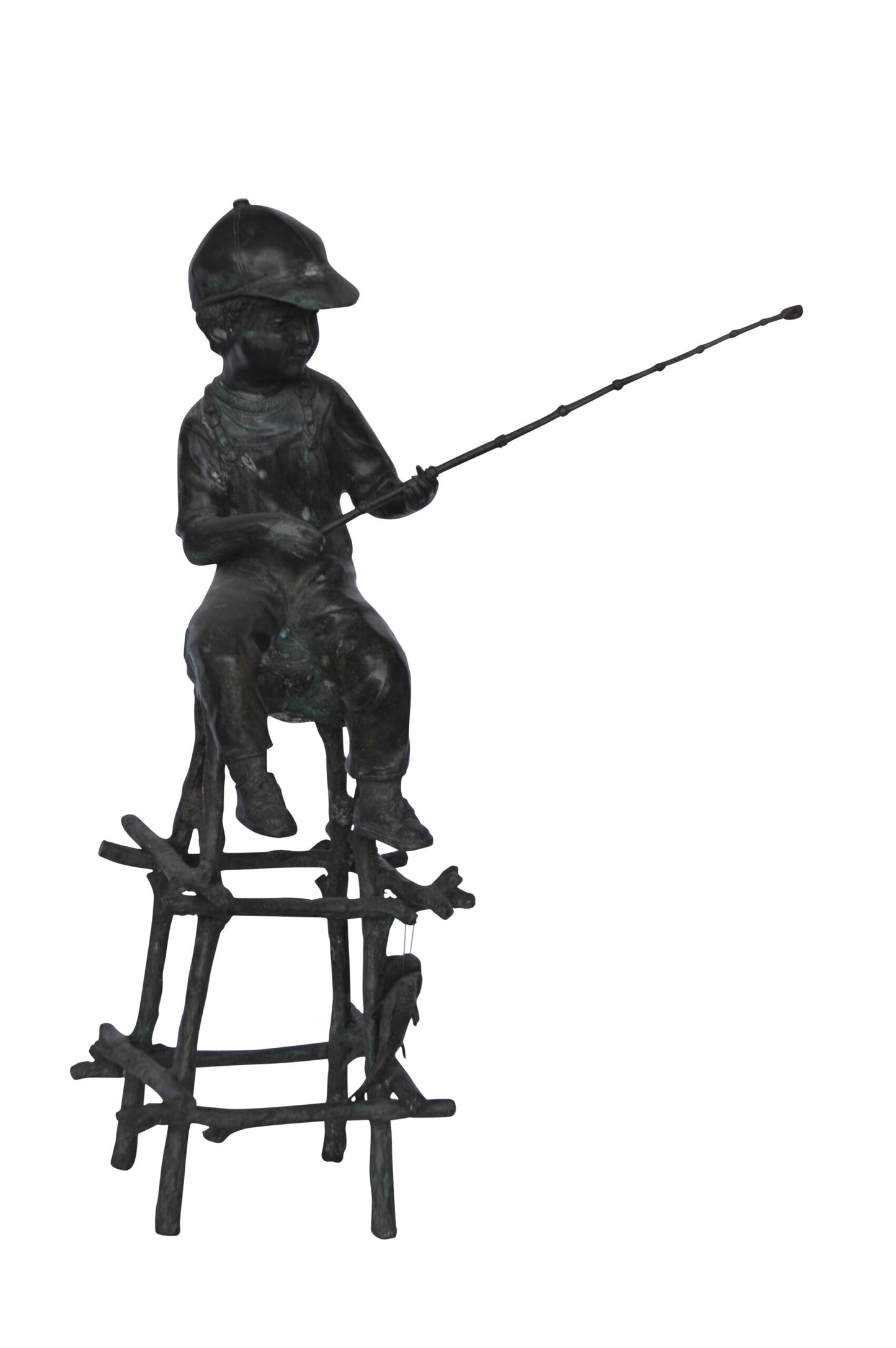 A Boy on a high Chair Fishing Bronze Statue - Size: 16"L x 14"W x 28"H.
