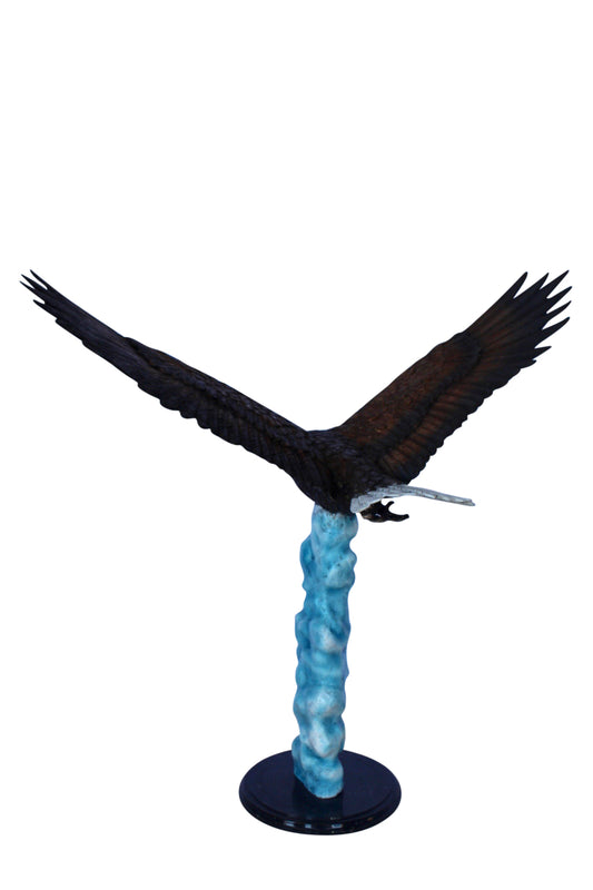 Colored soaring eagle bronze statue -  Size: 32"L x 18"W x 29"H.