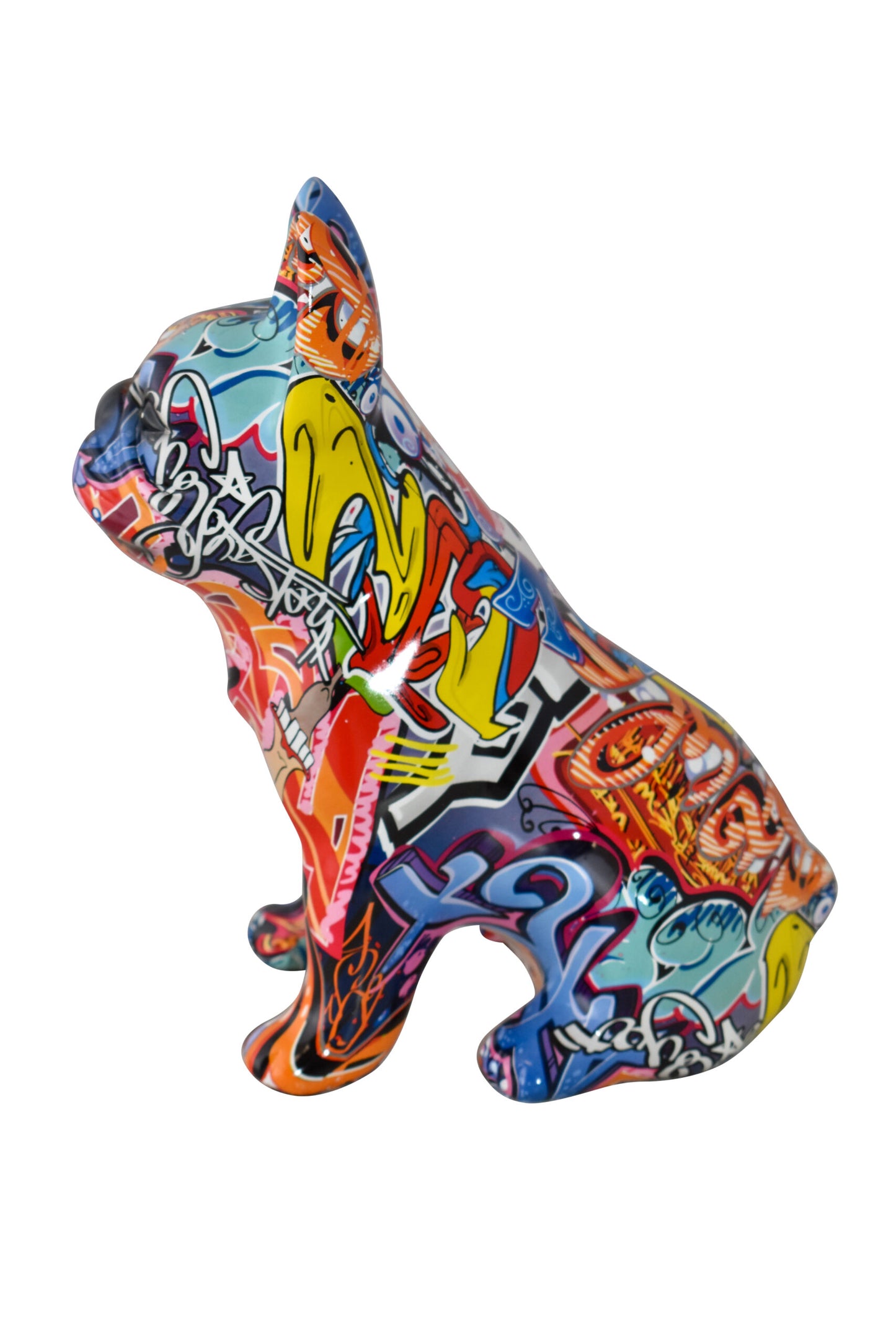 French Bulldog Painted Red Graffiti Resin Statue Size: 8" x 5" x 10"H