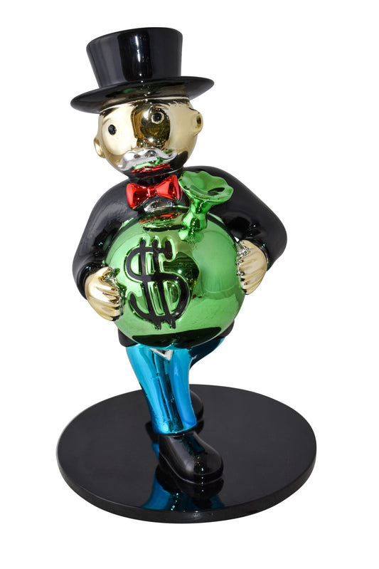 Vibrant Monopoly Man Holding Money Bag Resin Statue Small Size: 10" x 10" x 16"H