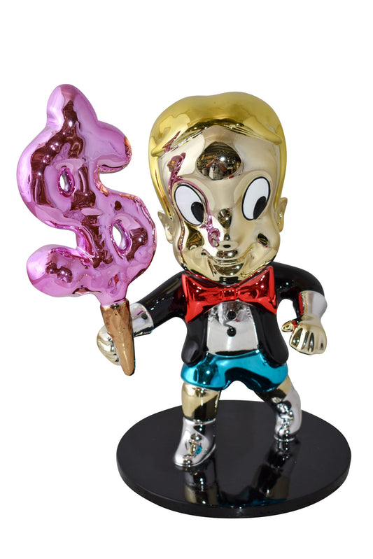Cartoon Monopoly Girl with Money Cotton Candy Resin Statue 12" x 10" x 15"H