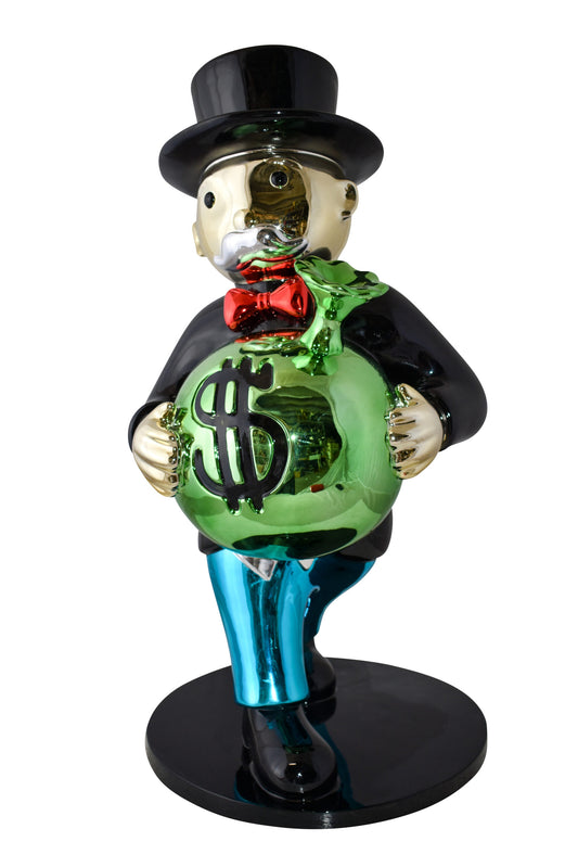 Casual Monopoly Man Holding Money Bag Resin Statue Large Size: 16" x 16" x 32"H