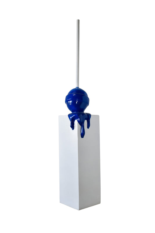 Blue Lollipop Mounted on A White Pedestal Resin Statue Size: 10" x 10" x 59"H