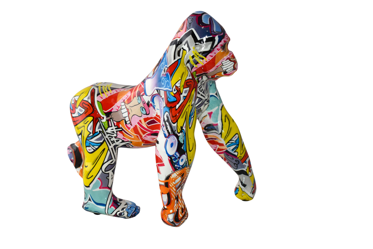 Graffiti Painted Gorilla Made of Modern Resin Statue Size: 6" x 11" x 11"H