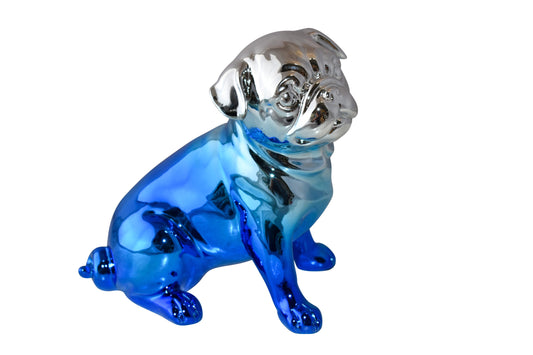 French Bulldog Painted with Blue and Silver Resin Statue Size: 7" x 3" x 7"H