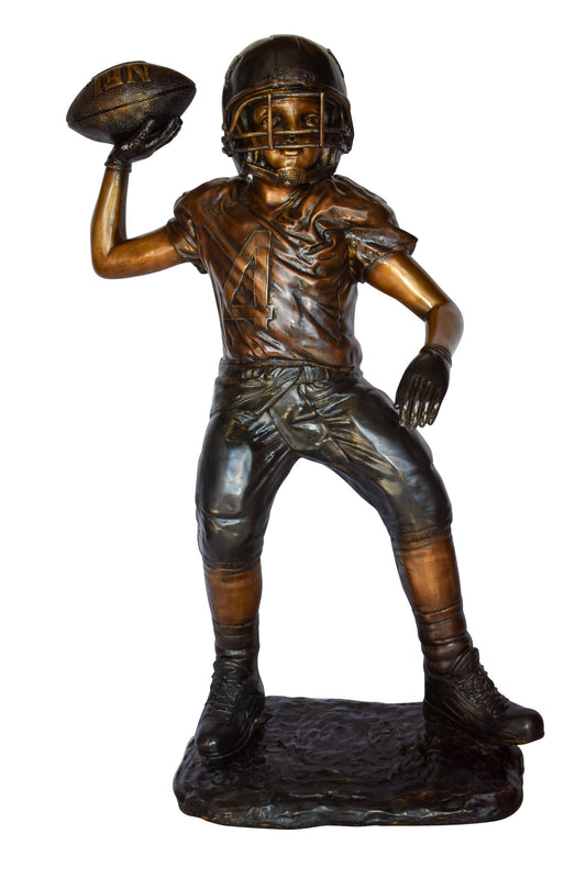Young Boy Playing Football Bronze Statue Size: 26" x 14" x 43"H