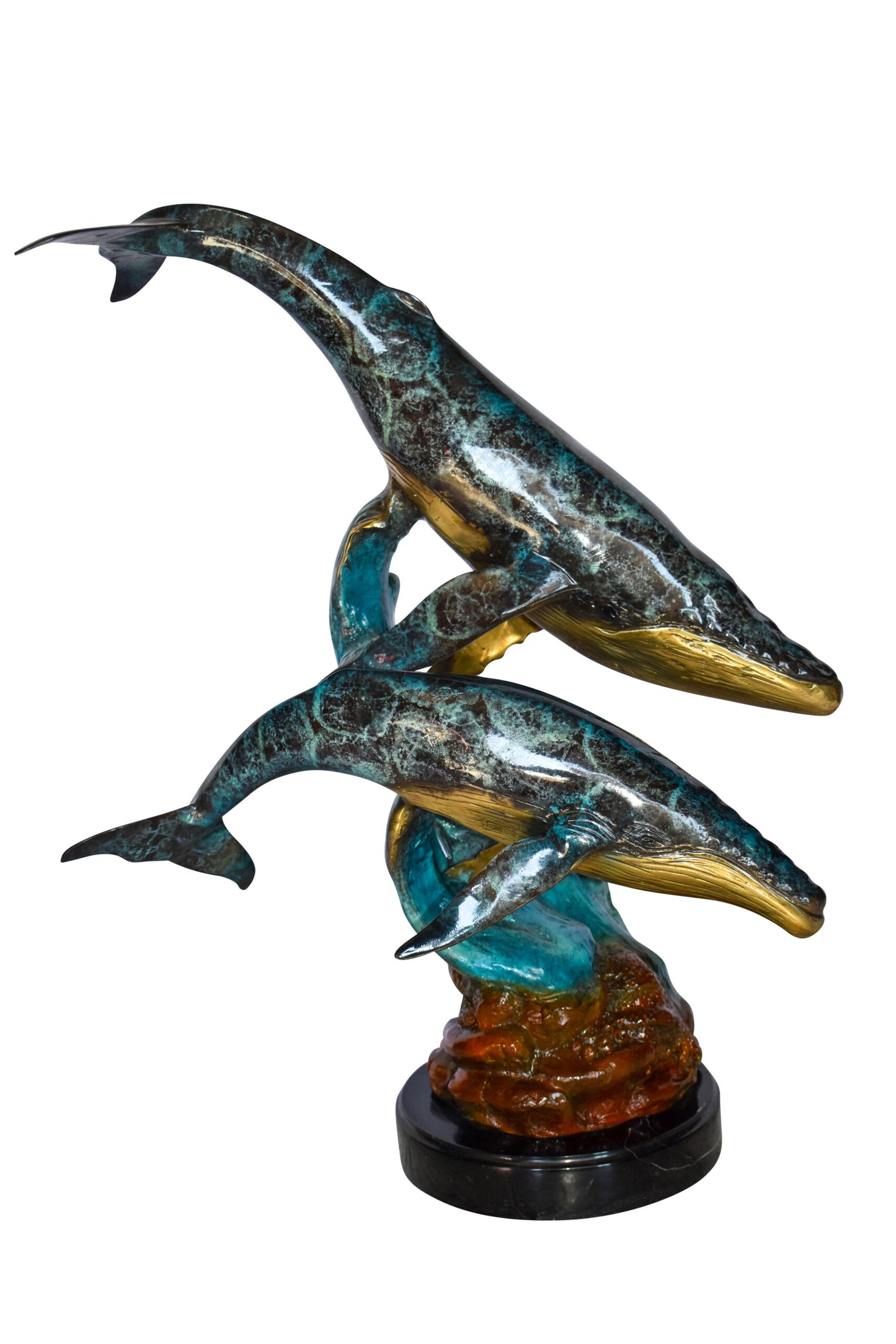 Pair of Humpback Whales Swimming in The Ocean Bronze Statue 20" x 10" x 25"H