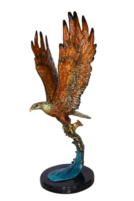 Eagle In Action Catching a Fish from Water Bronze Statue Size: 18" x 17" x 37"H