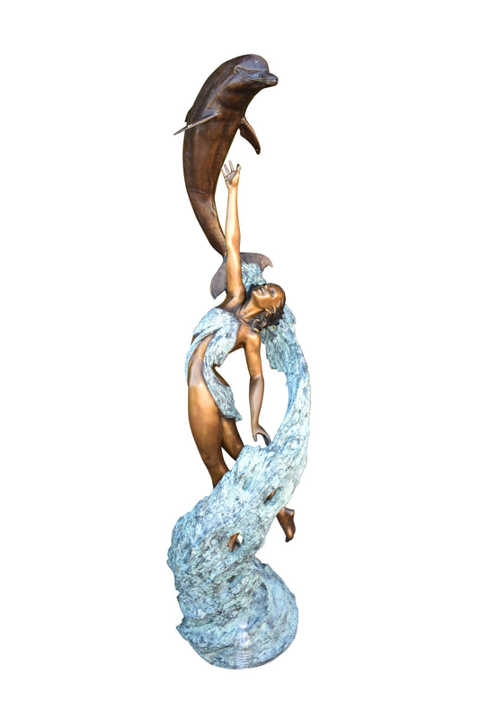 Dolphin Trainer In Action Bronze Statue Fountain Life Size 19" x 26" x 74"H