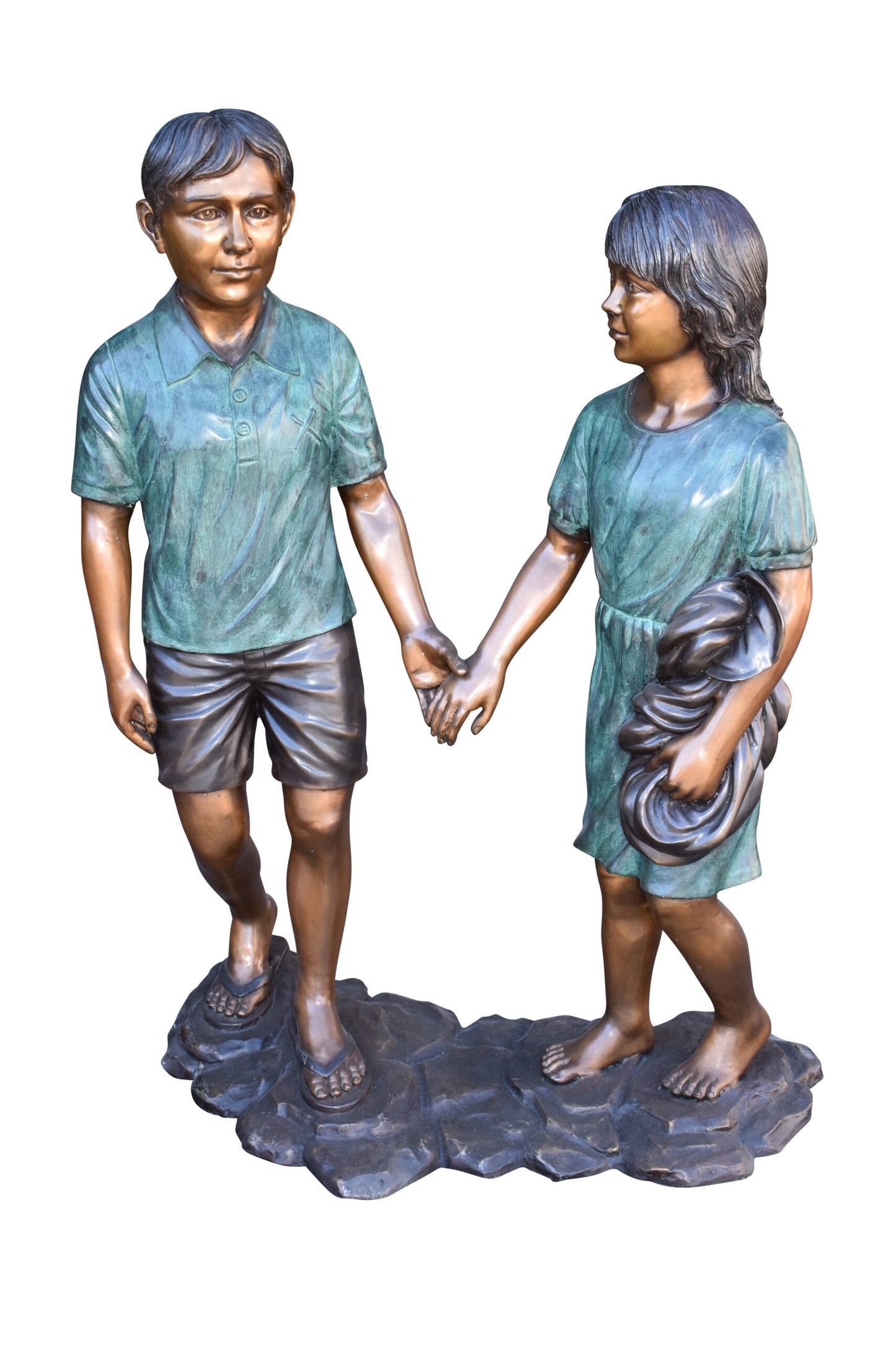Young Compatible Couple Holding Hands Lifesize Bronze Statue 31" x 16" x 45"H