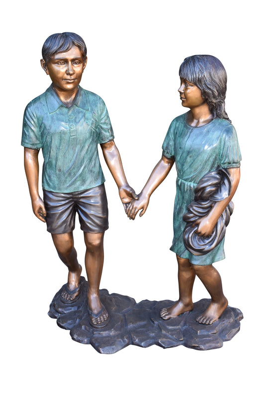 Young Compatible Couple Holding Hands Lifesize Bronze Statue   31" x 16" x 45"H