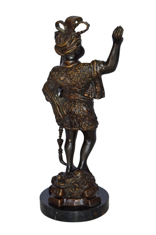 Blackamoor Candle Holder Made of Bronze Statue Mounted on Marble 9" x 4" x 17"H