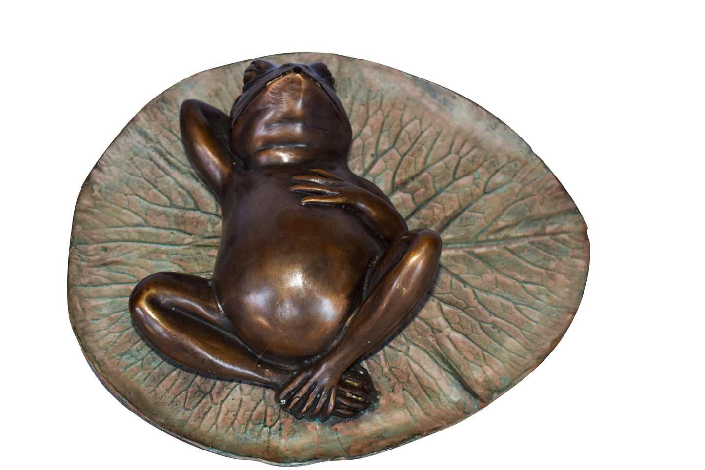 Relaxed Frog Supine on a Lily Bronze Statue Wall Fountain 14" x 6" x 12"H