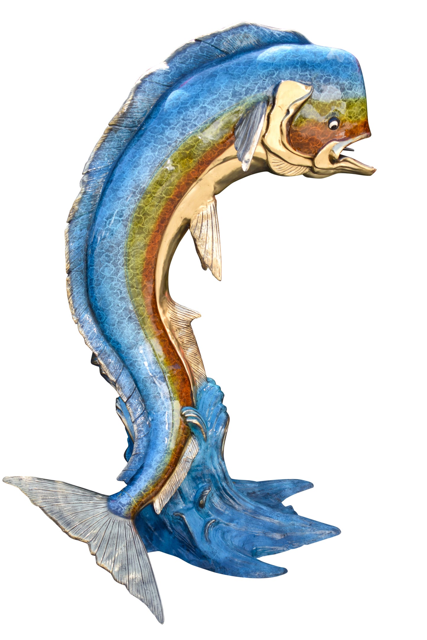 Giant Colorful Dorado Mahi Mahi Bronze Statue Fountain Size: 53" x 49" x 84"H