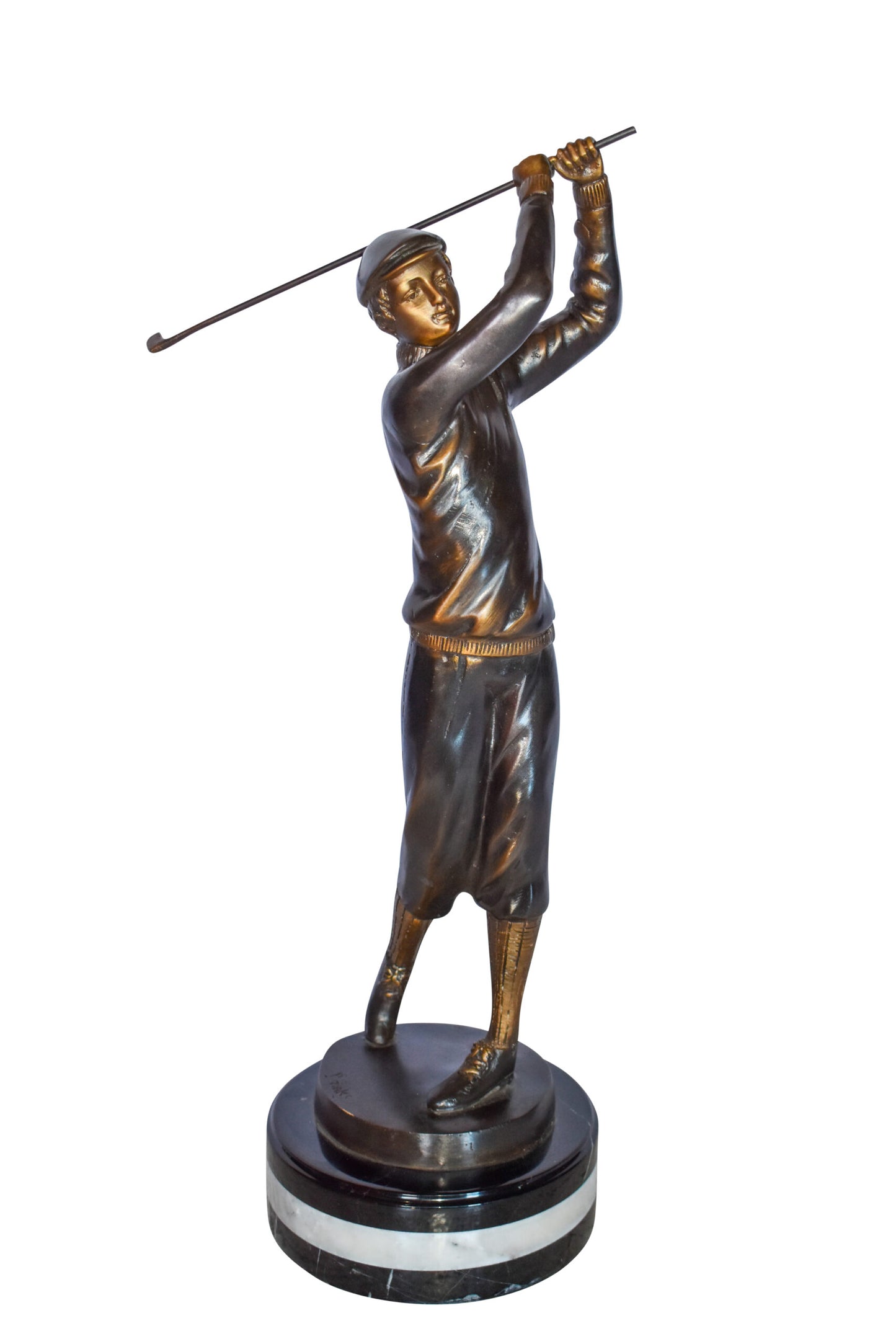 Golfer In Action Bronze Statue Mounted on Marble Size: 11" x 5" x 23"H