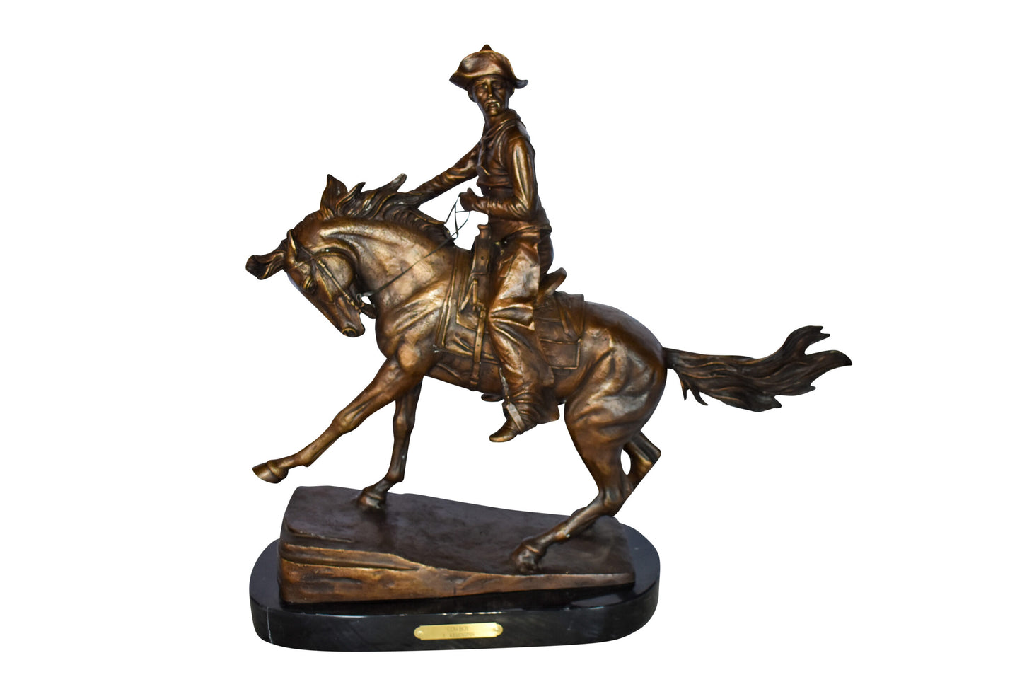Cowboy Remington Replica Bronze Statue on Triple Marble Size: 25" x 8" x 24"H