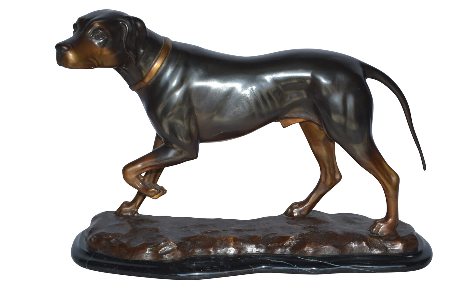Black Labrador Bronze Statue Mounted on A Marble - Size: 20"L x 8"W x 14"H.
