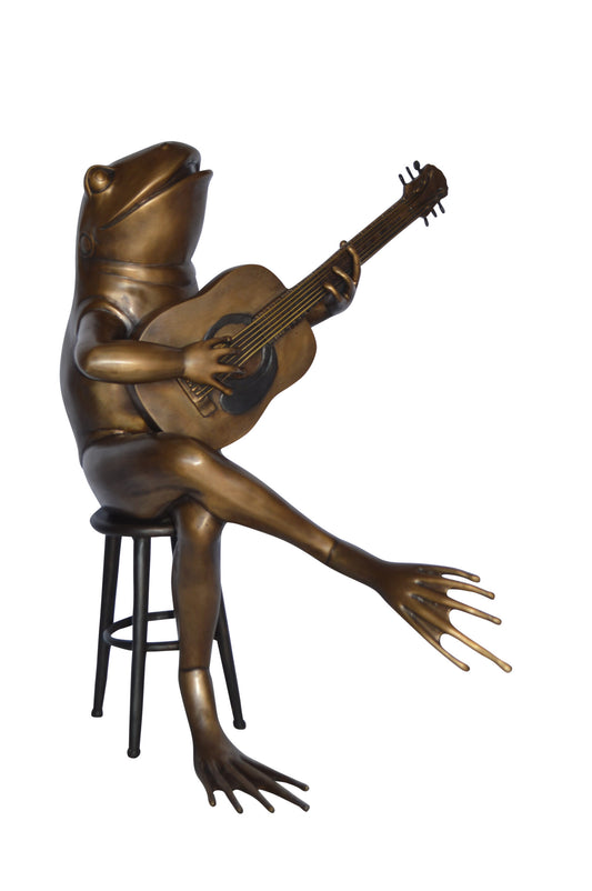 Frog Playing on a guitar Bronze Statue  - Size: 23"L x 21"W x 29"H.