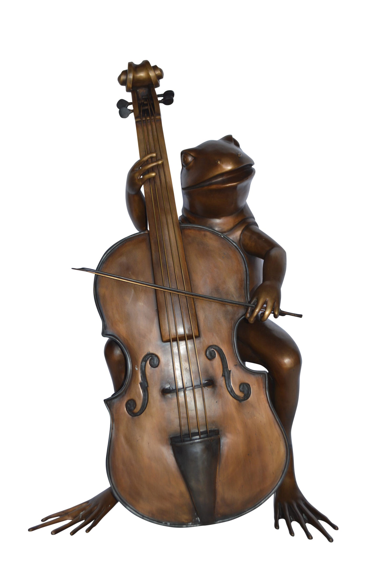 Frog Playing the Cello Bronze Statue - Size: 26"L x 18"W x 25"H.