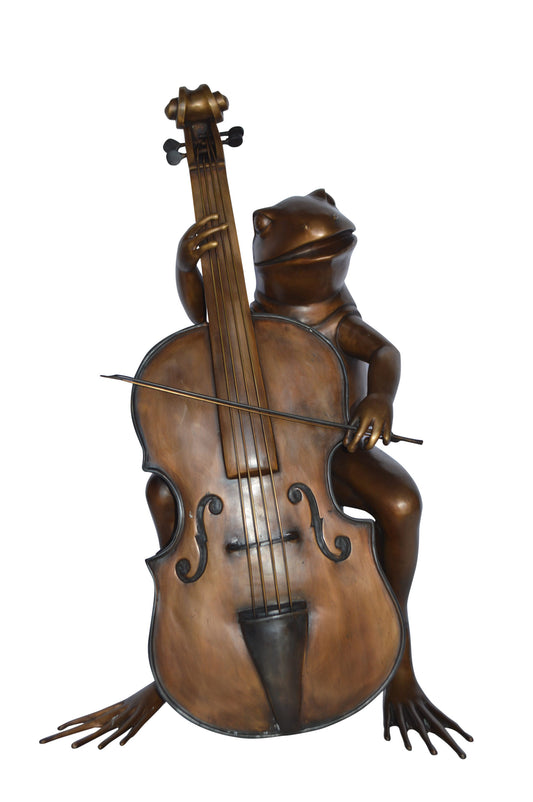 Frog Playing the Cello Bronze Statue - Size: 26"L x 18"W x 25"H.