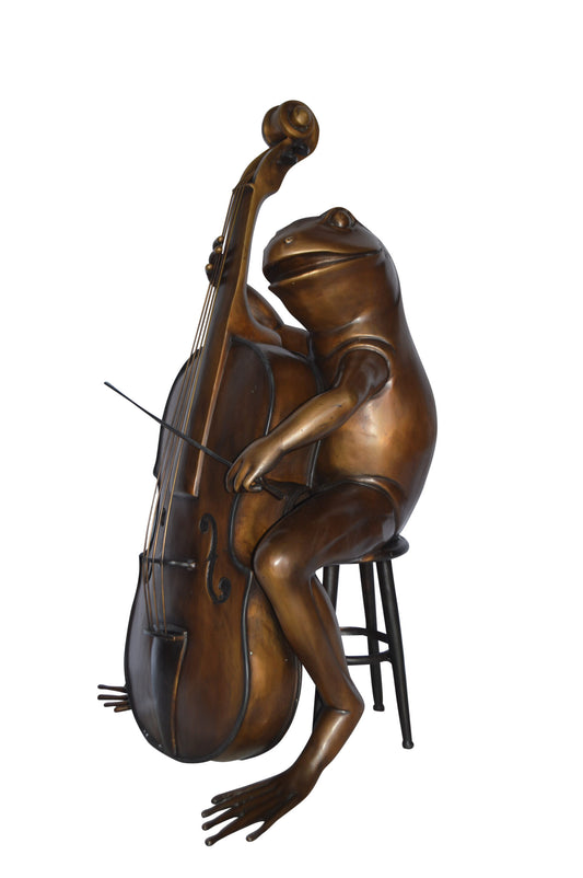 Frog Playing the Cello Bronze Statue - Size: 26"L x 18"W x 25"H.