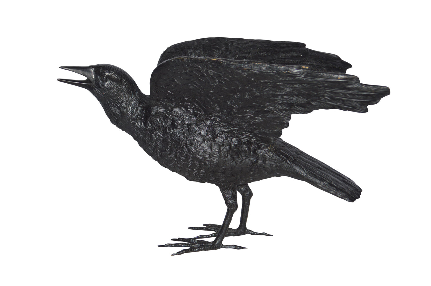 Raven with Open Wings Bronze Statue - Size: 16"L x 25"W x 15"H.