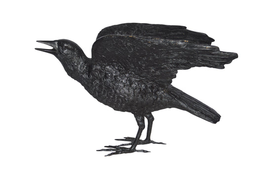 Raven with Open Wings Bronze Statue - Size: 16"L x 25"W x 15"H.