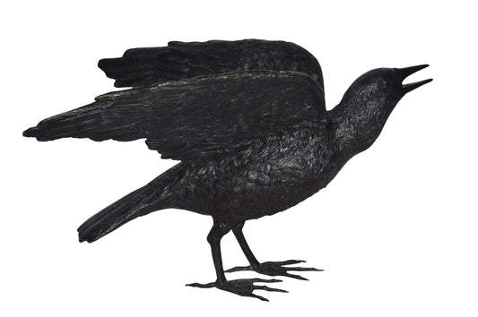 Raven with Open Wings Bronze Statue - Size: 16"L x 25"W x 15"H.