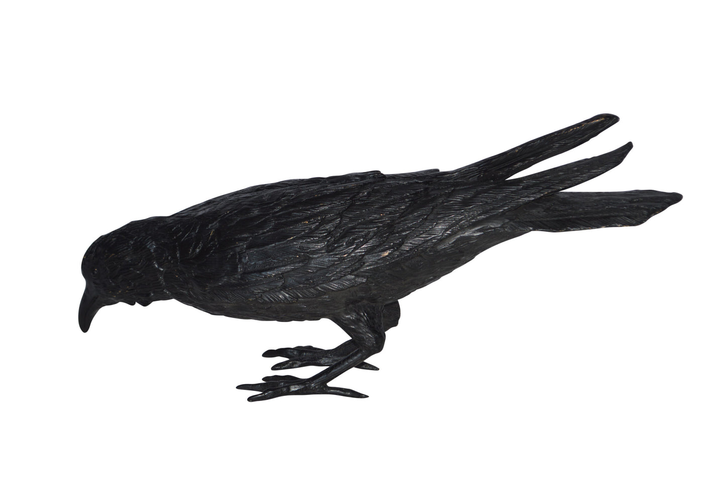 Raven with his head down Bronze Statue - Size: 22"L x 6"W x 11"H.