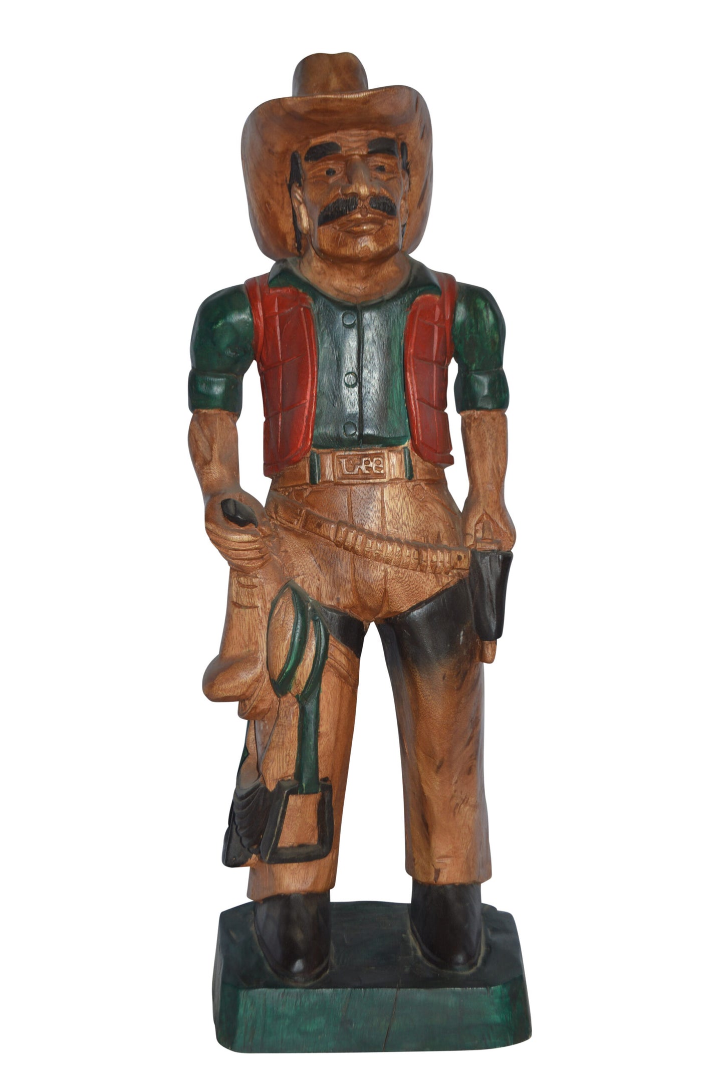 Cowboy Made of Wood Statue - Medium - Size: 8"L x 10"W x 30"H.