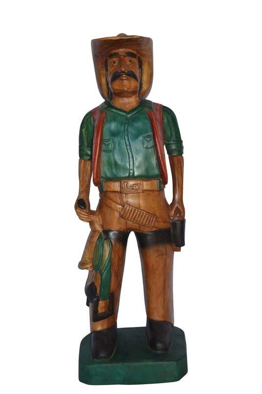 Cowboy Made of Wood Statue - Large - Size: 6"L x 10"W x 31"H.