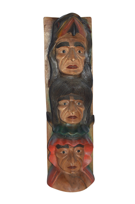 Indian Totem Made of Wood Statue - Size: 8"L x 10"W x 30"H.