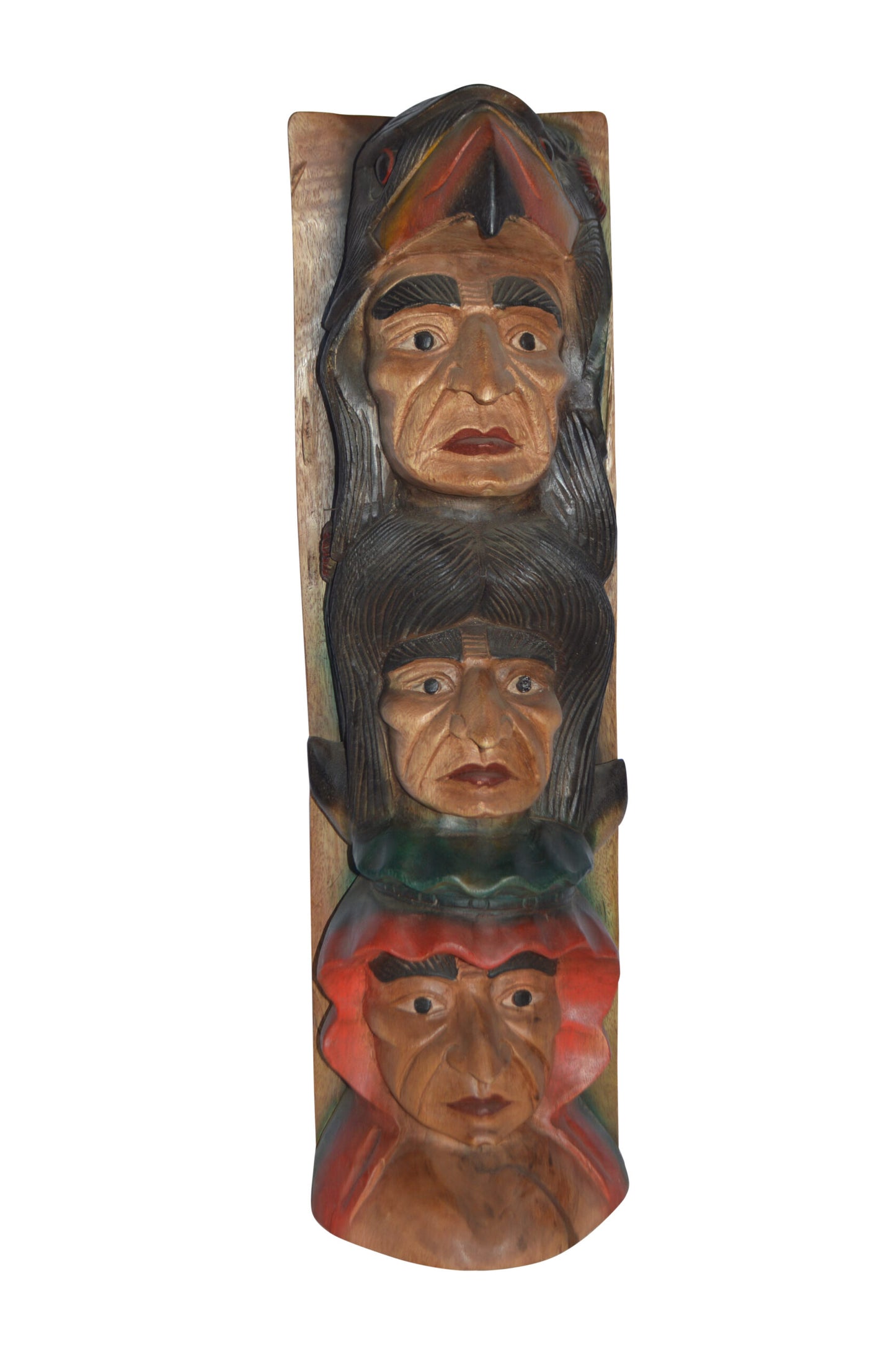 Indian Totem Made of Wood Statue - Size: 8"L x 10"W x 30"H.