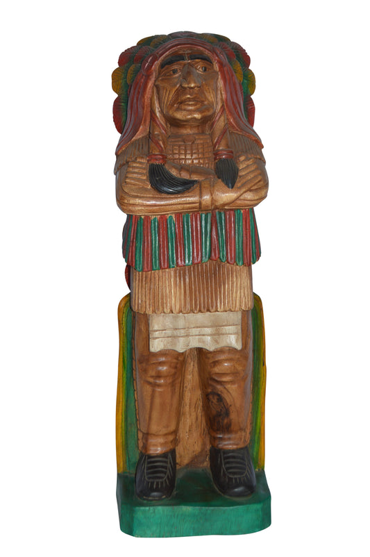 Indian Chief Made of Wood Statue - Medium - Size: 7"L x 10"W x 30"H.