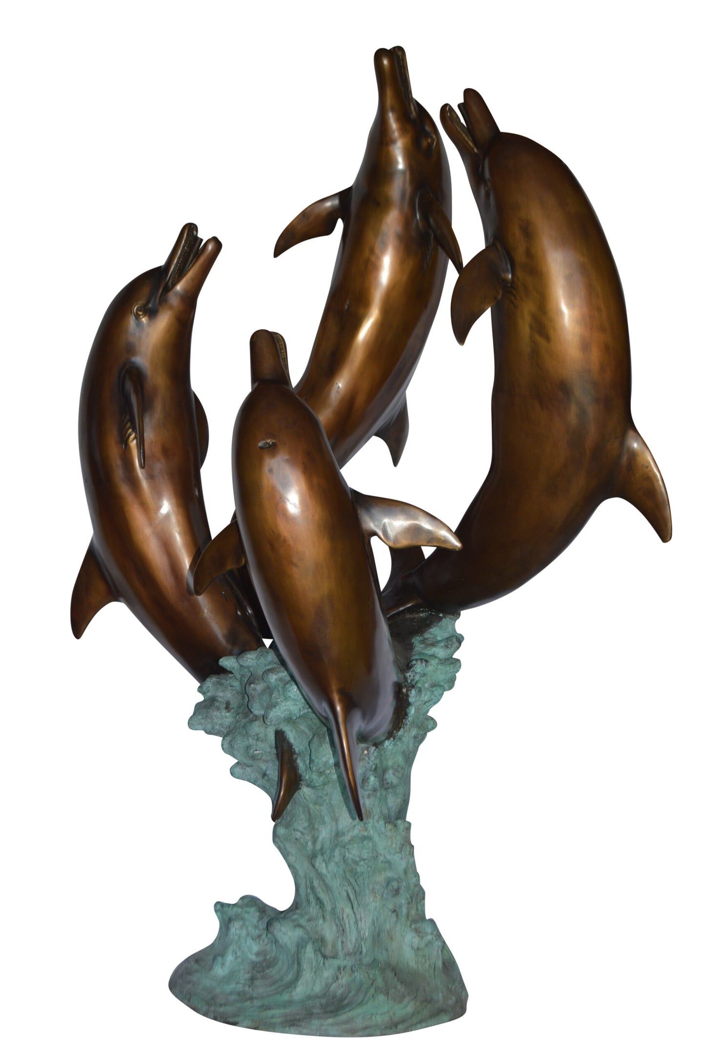 Four Dolphins Jumping Bronze Statue Fountain - Size: 39"L x 41"W x 62"H.