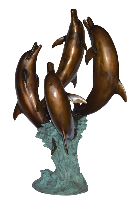 Four Dolphins Jumping Bronze Statue Fountain - Size: 39"L x 41"W x 62"H.
