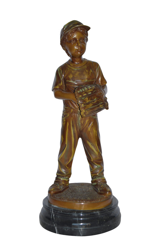 Young Baseball Pitcher Bronze Statue - Size: 12"L x 12"W x 28"H.