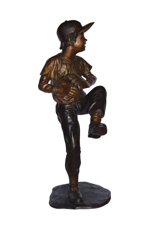 Baseball Pitcher in Action Bronze Statue - Size: 32"L x 20"W x 51"H.