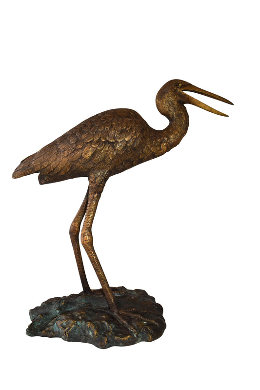 Great Blue Heron Brown Patina Bronze Statue Size: 25" x 15" x 25"H
