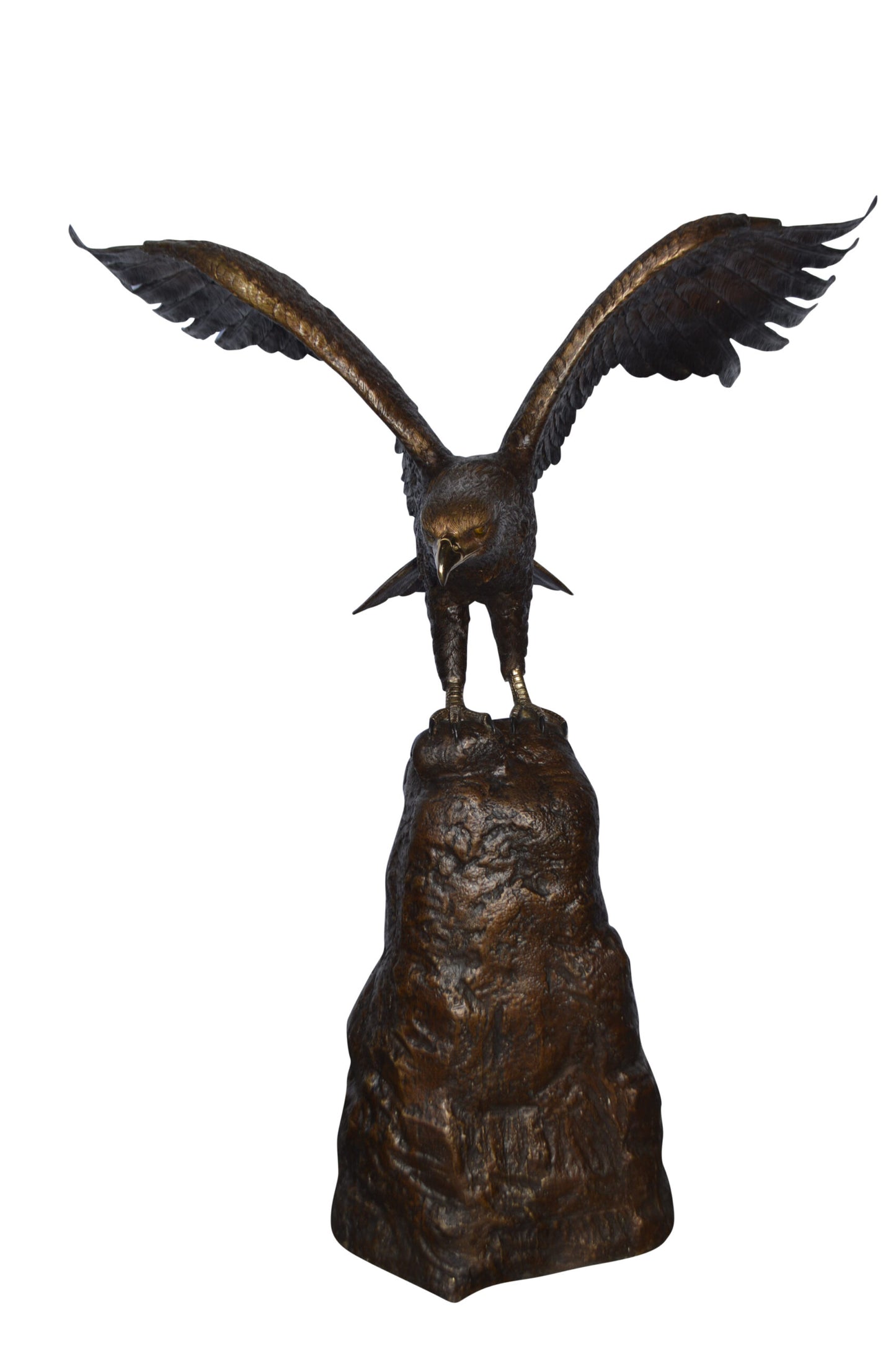 Eagle Landing on a Rock Bronze Statue - Size: 51"L x 36"W x 58"H.