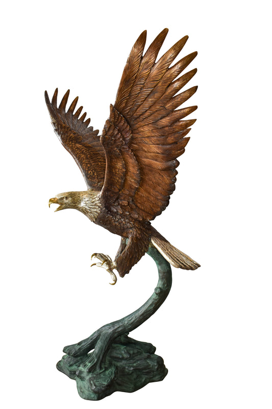 Giant Eagle in Action Looking for Prey Bronze Statue Size: 60" x 40" x 78"H