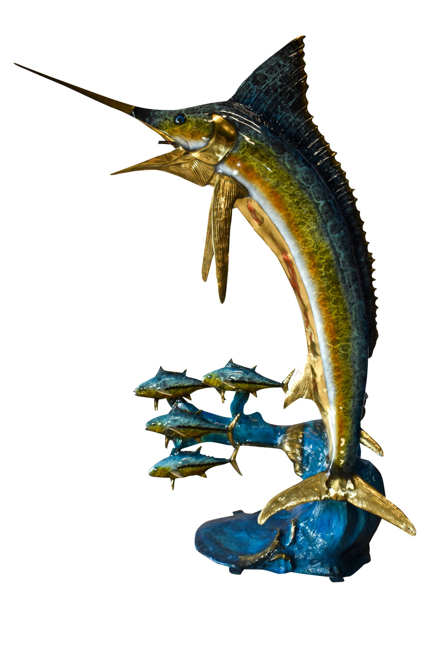 Giant Colored Marlin Fish W 4 Jack Fish Bronze Statue Fountain 85" x 30" x 90"H