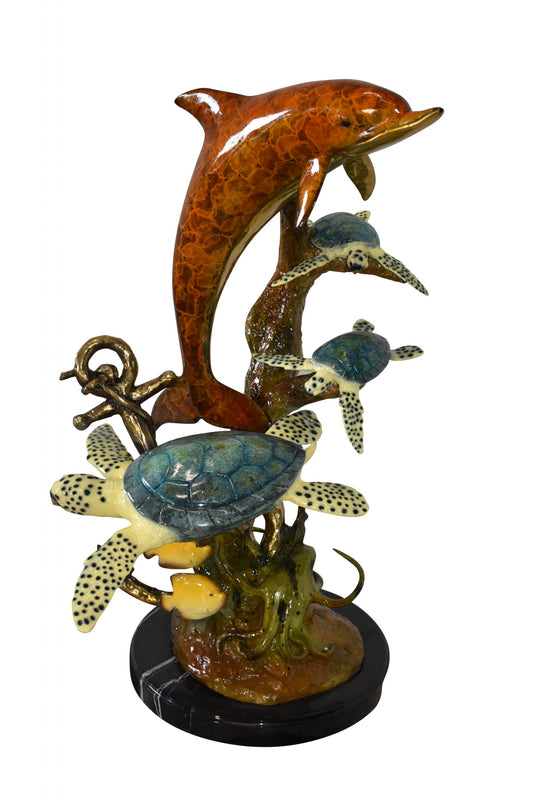 Dolphin Octopus and Three Turtles Fountain Bronze Statue Size: 28" x 21" x 35"H