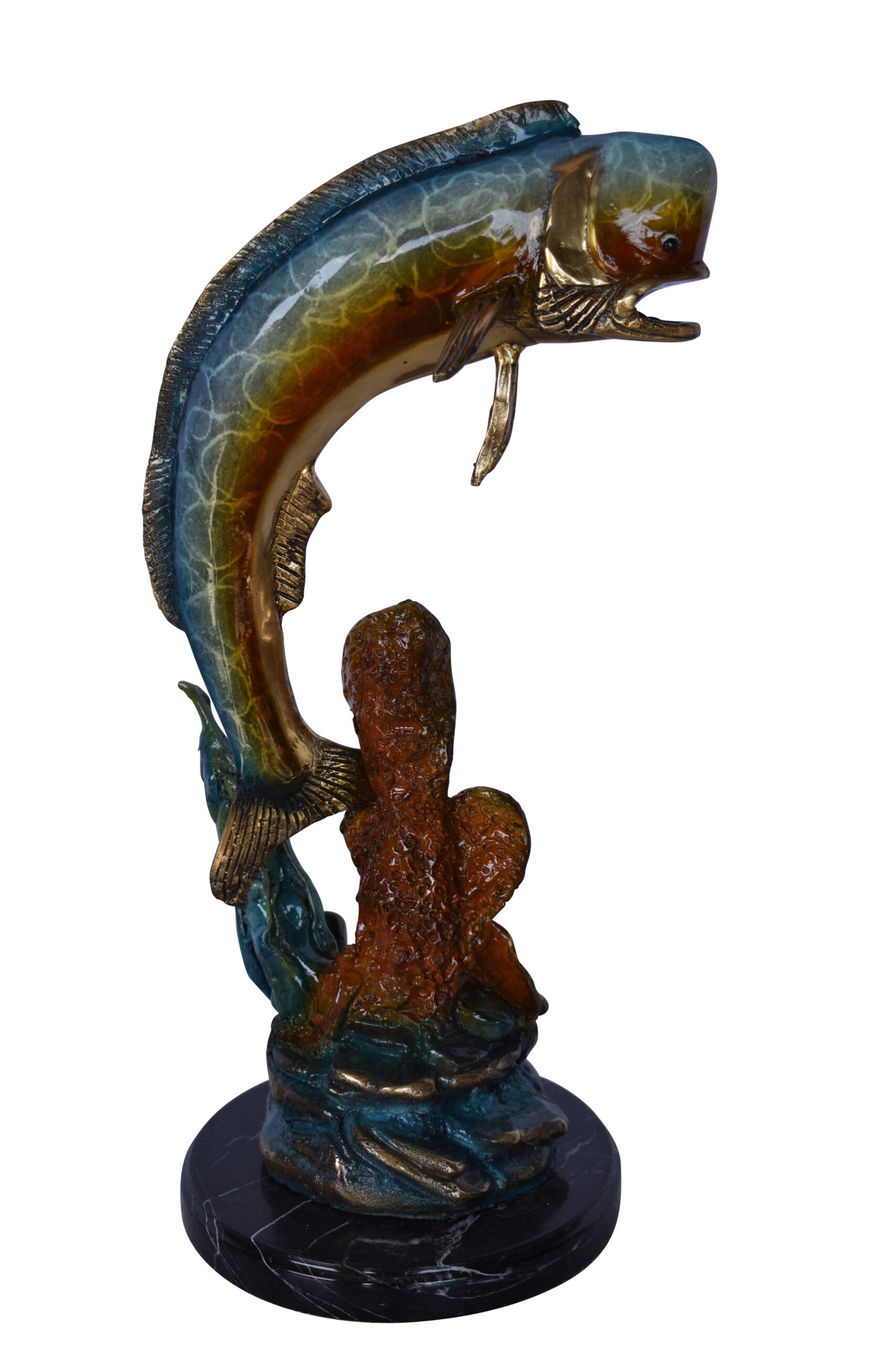 Dorado or Mahi Mahi With Coral Bronze Statue - Size: 5"L x 10"W x 19"H
